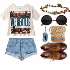 Beatles Aesthetic, Hippie T Shirts, Cooler Look, Aesthetic Outfit, Hippie Outfits, Polyvore Outfits, Grunge Outfits, Festival Fashion