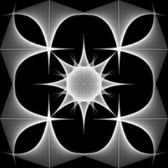 an abstract black and white design with stars in the center, on a black background