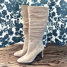 Brand New Never Worn Smoke-Free Home Features A Side Zipper Tortilla Color Suede Mid Calf, Heel 2-3” Beige Suede Mid-calf Boots With Round Toe, Suede Mid-calf Boots With Reinforced Heel And Snip Toe, Beige Suede Mid-calf Boots, Beige Mid-calf Boots With Reinforced Heel, Suede Snip Toe Mid-calf Boots With Reinforced Heel, Vince Camuto Booties, Grey Leather Boots, Tan Suede Boots, Vince Camuto Boots