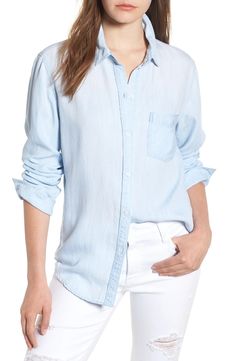 Rails Ingrid Chambray Shirt | Nordstrom Chic Shirt With Roll-up Sleeves For Everyday, Relaxed Button-up Shirt With Rolled Sleeves, Relaxed Fit Blouse With Roll-up Sleeves For Spring, Trendy Cotton Shirt With Roll-up Sleeves, Everyday Cotton Blouse With Roll-up Sleeves, Classic Shirt With Roll-up Sleeves For Day Out, Relaxed Fit Washed Tencel Tops, Casual Blouse With Roll-up Sleeves And Shirttail Hem, Spring Linen Tops With Roll-up Sleeves