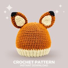 an orange and white knitted hat with ears