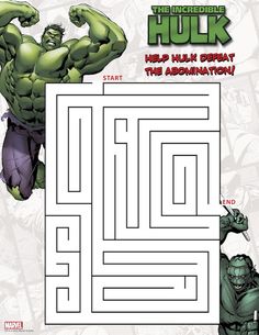 the incredible hulk maze for kids to help them learn how to draw and color it