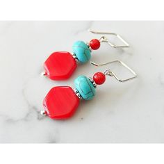 The Red And Blue Earrings Feature Red Coral Rounds, Turquoise Blue Wagnerite, Red Czech Glass And Handmade Sterling Silver Ear Wires. The Earrings Measure 1.5" Long. They Will Come Packaged Ready For Gift Giving. Vibrant Red Earrings For Gift, Red Vibrant Summer Jewelry, Vibrant Red Dangle Earrings, Vibrant Red Drop Earrings, Vibrant Turquoise Jewelry For Summer, Vibrant Red Dangle Jewelry, Beaded Earrings Diy, Earrings Diy, Hand Crafted Jewelry