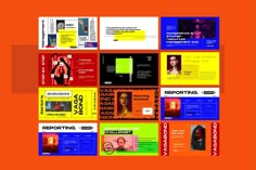 a collage of different types of brochures on an orange and blue background