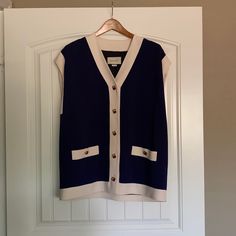 Nwt Women Gucci Vest Size 38 Blue And Ivory Comes With Dust Bag Luxury Gucci Cream Outerwear, Luxury Cream Gucci Outerwear, Classic Gucci Cream Outerwear, Classic Cream Gucci Outerwear, Blue Gucci Outerwear For Work, White Gucci Outerwear For Work, Classic Blue Gucci Outerwear, Blue Gucci Outerwear For Spring, White Gucci Outerwear For Spring