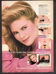 Vintage advertising print Fashion Ad Cover Girl Makeup Christie Brinkley Blush | eBay 80s Advertising, 80s Beauty, Christy Brinkley, 1980's Makeup, 1980s Makeup, Vintage Makeup Ads, Vintage Beauty Ads, 80s Makeup, Cover Girl Makeup