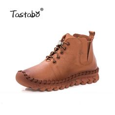 Tastabo Handmade Ankle Boots With Fur Retro Boots Shoes Women Fashion Handmade Slip-on Soft Leather Winter Warm Boots Ladies - Touchy Style Boots Shoes Women, Retro Boots, Boots With Fur, Ankle Boots Leather, Basic Boots, Women's Casual Shoes, Shoes Handmade, Warm Boots, Casual Flat Shoes