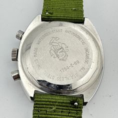 Vintage Lanco Panda Men's Watch c.1969 Swiss made Valjoux 7733 manual wind movement keeping excellent time Silver dial with tachymeter chapter ring and black subdials for the chronograph  Chronograph resets perfectly to zero Brushed stainless steel 41mm case in excellent condition  Crystal shows no scratches or scuffs  Green nylon strap with stainless steel buckles Ships immediately Wind Movement, Brushed Stainless Steel, Wristwatch Men, Wrist Watches, Swiss Made, Men's Watch, Chronograph, Wrist Watch, Ships