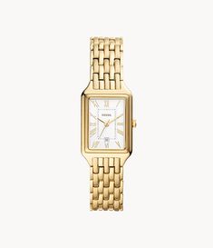 Raquel Three-Hand Date Gold-Tone Stainless Steel Watch - ES5220 - Fossil Pink Watch, Fossil Watch, Fossil Watches, Three Hands, Gold Case, Women's Watch, White Dial