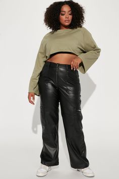 Available In Black. Straight Leg Pant 4 Pocket Non-Stretch Faux Leather Fabric Exposed Front Zipper Functional Side Cargo Pockets 90% Polyurethane 10% Polyester Imported | Studio City Straight Leg Faux Leather Pant in Black size 2X by Fashion Nova Waistband Design, Straight Leg Pant, Leather Pant, Faux Leather Fabric, Studio City, Cargo Pant, Faux Leather Pants, Matching Dresses, Leather Fabric