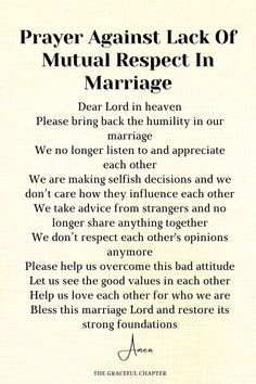 a poem written in black and white with the words prayer against lack of ritual respect in marriage