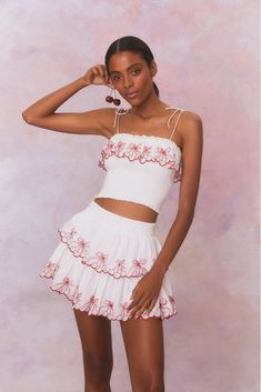 Amparo Embroidered Cotton Mini Skirt Winter Mini Skirts, Flowy Mini Skirt, Ruffle Skirts, Rush Outfits, Cotton Mini Skirt, Cotton Maxi Skirts, Candy Red, Cotton Midi Skirt, Latest Skirts