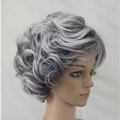 Category:Synthetic Wig; Gender:Women's; Top to Bottom:5; Wig Type:Party Wig,Natural Wigs; Occasion:Daily Wear; Age Group:Adults; Wig Length Range:5; Color Shade:Ombre,Gray; Hair Material:Synthetic Hair; Cap Construction:Machine Made; Texture:Curly; Length:Short; Net Weight:0.25; Heat Resistant:Yes; Listing Date:01/14/2020; Cap Circumference:; Front to Back:; Nape of Neck:; Side to Side Across Forehead:; Side to Side Over Top:; Temple to Temple Across Back:; Hairstyle:Asymmetrical; Can Be Permed: Grey Wigs For White Women, Puffy Bangs, Short Layered Curly Hair, Perm Hairstyles, Grey Wigs, Wigs For White Women, Layered Curly Hair, Grey Wig, Short Curly Wigs