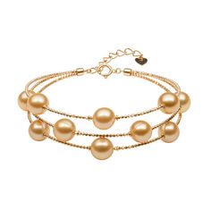 Ten 7.5-8mm Golden South Sea Pearls on Multi-Strand Bracelet in 18K Yellow Gold with Extender. Length 7"-8" Elegant Double Strand Gold Beaded Bracelet, Elegant Gold Double Strand Beaded Bracelet, Adjustable Gold Pearl Bracelet In Modern Style, Elegant Double Strand Yellow Gold Bracelets, Elegant Multi-strand Bracelet For Formal Events, Elegant Multi-strand Jubilee Bracelet Jewelry, Elegant Double Strand Jewelry With Extender, Elegant Double Strand Gold Bracelet, Elegant Multi-strand Adjustable Pearl Bracelet