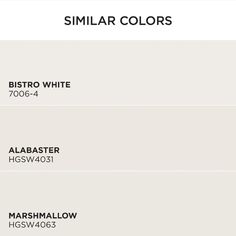 three different shades of white paint with the names similar colors