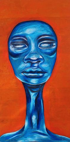 an abstract painting of a blue man's head