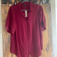 Questions? Leave A Comment Below! Red Short Sleeve Blouse For Work, Red V-neck Shirt For Workwear, Red Shirt For Workwear In Fall, Red Short Sleeve Tops For Office, Burgundy Fall Workwear Shirt, Burgundy Shirt For Fall Workwear, Fall Burgundy Shirt For Work, Red Short Sleeve Office Blouse, Red Short Sleeve Blouse For Office