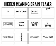 the hidden meaning brainteater is shown in black and white, with different words