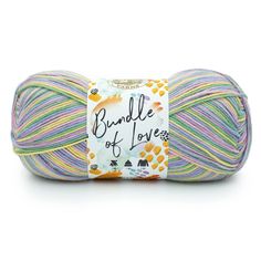 a multicolored ball of yarn with the words bundle of love written on it