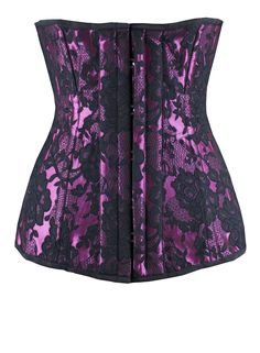 Nicole | Vollers Corsets  This style is the longest underbust corset in our range which fits snuggly under the bust and goes down over the hips, giving firm control to both the waist and hips. All of our corsets are front fastening, back lacing and are fitted with a modesty panel and an underbusk. This corset has 4 detachable suspenders. All our corsets are lined with cotton twill and supported with steel bones.  Front length 12"/30cms, Back length 13.5"/34cms. Purple Corset, Purple Outfit, Modesty Panel, Purple Outfits, Corset Lingerie, Halloween Outfit