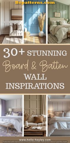 a collage of photos with the words 30 + stunning board and batten wall installations