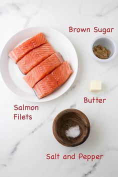 the ingredients needed to make salmon on a plate