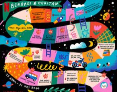 the poster for berbagi ceritata's festival is shown in bright colors