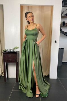 Green Prom Dress Long, Simple Prom Dress Long, Prom Dresses With Pockets, Spaghetti Strap Prom Dress, Custom Prom Dress, Gown Plus Size, Prom Dresses Sleeveless, Prom Dresses Online, Green Prom Dress