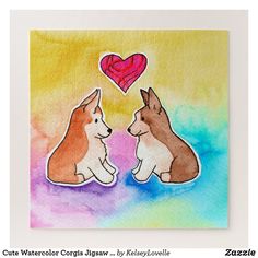 two corgis looking at each other with a heart above them