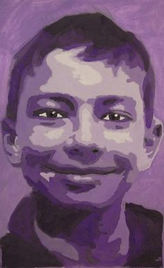 a painting of a smiling man in purple