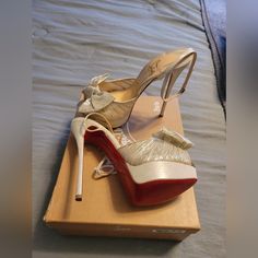 Christian Louboutin, Size 4, Color: Platinum Silver, Never Worn, New With Box Luxury Elegant Heels With Silver-tone Hardware, Luxury Silver-studded Heels For Women, Louboutin Heels Silver, Luxury Party Heels With Silver-tone Hardware, Silver Christian Louboutin Heels, Cute Shoes, Shoes Women Heels, Christian Louboutin, Fashion Bags