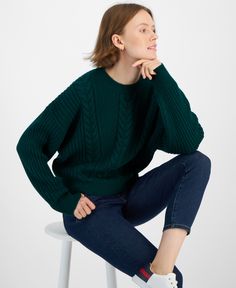 in stock Bottle Green, Ribbed Neckline, Tommy Hilfiger Women, Dorothy Perkins, Knitted Sweater, Drop Shoulder, Cable Knit, Latest Fashion Trends, Knitted Sweaters