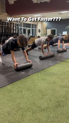 several people doing push ups on exercise mats with the words want to get faster?