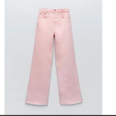 Brand New. Mid Rise Jeans With Straight Legs. Unfinished Hem. Front Zip And Metal Button Closure. High Waist Pink Jeans For Work, High-waist Pink Jeans For Work, Pink High Waist Jeans For Work, Pink High Rise Jeans For Workwear, Trendy Pink Pants With Button Closure, Pink Jeans For Summer Workwear, Pink Summer Pants With Button Closure, Pink Straight Leg Pants With Button Closure, High Waist Pink Pants With Button Closure