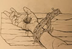 a drawing of someones hand holding a piece of wood