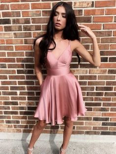 Pretty V Neck Short Rose Pink Prom Dresses, Rose Pink Formal Graduation Homecoming Dresses Rose Pink Prom Dresses, Semi Formal Dresses For Women, Short Homecoming Dresses Black, Coctel Dress, Pink Prom Dresses Short, Dresses For Women Formal, Dress Semi Formal, Tight Homecoming Dresses, Cocktail Dresses For Women