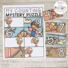 a thanksgiving themed counting puzzle with turkeys and numbers