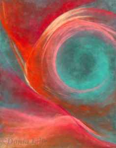 an abstract painting with swirls and colors