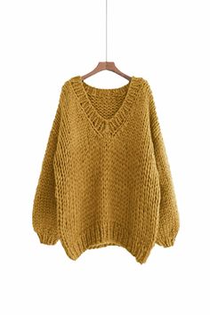 "This sweater is new version for the best seller item that made of chunky cotton yarn. Super soft and no itchy at all. I start to using cotton yarn to make it because some customer asked for cotton yarn as they have allergy for wool yarn. Pls. see color options for your favorite color. If you still like wool sweater, pls. visit this link: https://www.etsy.com/listing/569554787/hand-knit-oversize-woman-sweater-v-neck?ref=shop_home_active_40 Features: * Oversize looking * V-neckline * Drop-shoulde Sweater Rajut, Thrift Inspo, Mustard Sweater, Woman Sweater, Black Pullover Sweater, Oversize Pullover, Pull Oversize, Glendale Az, Womens Sweaters