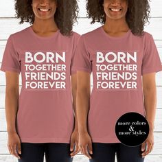 "Hiya friend! ♥ Welcome to my little shop ♥ :: Born Together. Friends Forever!! Oh Twin Life. A perfect way to celebrate the twin bond:: PLEASE order Gildan shirts with Gildan colors only: white, navy, dark grey, black or light grey! W H Y ∙ Y O U ' L L ∙ L O V E ∙ I T We love using premium products. Our tees are all Bella Canvas, and our crewneck sweatshirts are Gildan. Super wearable and super durable. Our coffee mugs are individually hand sublimated, and are dishwasher and microwave safe. Our Cute Letter Print T-shirt For Birthday Gift, Cute Pink T-shirt For Birthday Gift, Pink Cotton T-shirt For Birthday Gift, Cute Birthday T-shirt With Custom Text, Pink T-shirt For Mother's Day Birthday Gift, Unisex Pink T-shirt For Birthday, Cute T-shirt With Custom Text For Gift, Cute Custom Text T-shirt For Gift, Cute Custom Text T-shirt For Birthday