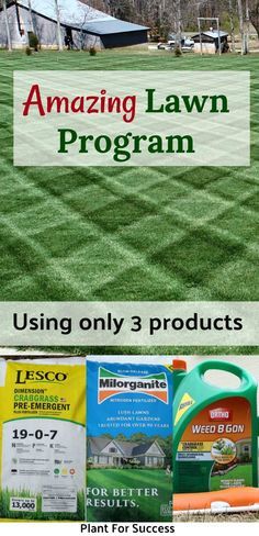 an advertisement for lawn care products with the words, amazing lawn program using only 3 products