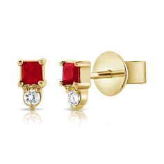 Elevate your elegance with our exquisite Diamond & Ruby Classic Stud Earrings, meticulously crafted in 14K gold and adorned with a total carat weight of 0.15ct diamonds. These timeless earrings seamlessly blend the allure of rubies with the brilliance of diamonds, creating a stunning accessory that exudes sophistication and charm. Diamond & Ruby Stud available in 14K Yellow/White/Rose Gold Red Diamond Earrings In Fine Jewelry Style, Yellow Gold Ruby Earrings With Brilliant Cut, Red Diamond Earrings With Brilliant Cut, Yellow Gold Ruby Earrings With Diamond Accents, Red Diamond Earrings With Diamond Accents, Classic Red Diamond Earrings With Accents, Red Brilliant Cut Diamond Earrings Fine Jewelry, Red Brilliant Cut Diamond Earrings, Diamond Star Earrings