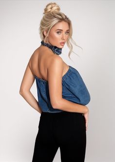 This elegant ensemble brings a sophisticated touch to any warm-weather wardrobe. Featuring a strapless A-line denim top with charming 3D flower choker, this outfit exudes a chic, exclusive style. Perfect for making a style statement at a special occasion, this fashionable combination will make you look effortlessly elegant. Main fabric composition: cotton Size fits XS-XL Denim Blue Sleeveless Tube Top For Summer, Strapless Denim Blue Crop Top For Spring, Spring Sleeveless Denim Blue Tube Top, Denim Blue Strapless Crop Top For Spring, Denim Blue Sleeveless Tube Top For Spring, Spring Denim Blue Sleeveless Tube Top, Spring Strapless Denim Crop Top, Strapless Denim Crop Top For Spring, Denim Blue Bandeau Tube Top For Summer