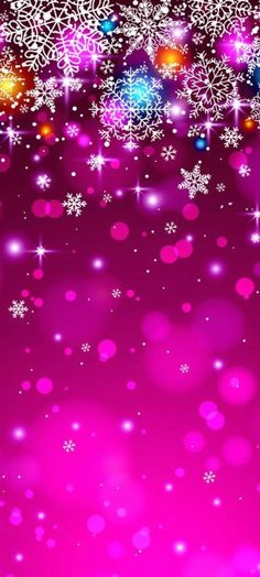 a purple background with snowflakes and stars in the sky, as well as lights