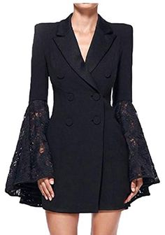 WSPLYSPJY Women's Elegant Double Breasted Blazer Dress Fl... https://www.amazon.com/dp/B07KK1PTG6/ref=cm_sw_r_pi_dp_U_x_qK1LDbZ9VNDTV Unif Clothing, Long Blazer Coat, Blazer Pattern, Costume Noir, Lace Blazer, Flare Long Sleeve, Long Blazer, Korea Fashion, Lace Fashion