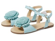 Janie and Jack Girls Straw Sandal (Toddler/Little Kid/Big Kid) - Girls Shoes : Blue : , A perfect footwear choice to style up your kid's outfits and styles, the Janie and Jack Girls Straw Sandals work for different occasions. The polyester upper of these sandals features floral detail that gives them a stylish look. These flat sandals come with a leather insole and polyurethane lining that offer all-day comfort. The ankle strap with an adjustable buckle closure ensures a secure fit. Padded and stylish, these kid's sandals are perfect to pair with your kid's party dresses and looks. Open, round toe silhouette. Thermoplastic rubber outsole. Imported. Measurements: Weight: 7.2 oz Product measurements were taken using size 1 Little Kid, width M. Please note that measurements may vary by size. Blue Fun Sandals For Playtime, Straw Sandals, Kids Party Dresses, Girls Shoes Kids, Janie And Jack, Shoes Blue, Kids Sandals, Big Kid, Blue Shoes