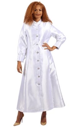 Diana 8637 1 piece Silky Twill Clergy Robe Colors: Black, White Sizes: 8, 10, 12, 14, 16, 18, 20, 22, 24 Usher Suits, Cross Embroidery, Fancy Suit, Silk Robe, Rewards Program, Suit Shop, Designer Suits, Black Trim, High Neckline