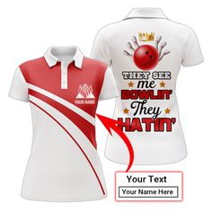 Specially designed for proud bowlers. Let's wear this awesome polo shirt and be bold. ✔️ PERSONALIZED BOWLING POLO - Come with a stylish shirt form and unique design, our polo shirts will make you stand out from the crowd, and show off bowlers’ passion and confidence. Add customization details to make it a unique one that bears your own imprints.✔️ COMFORTABLE & STYLISH - Lightweight and UV-proof fabric bring you absolute comfort in any activities and sports. Moisture-wicking and quick-drying fe White Team Spirit Polo Shirt For Team Events, White Team Spirit Polo Shirt, Team Name Polo Collar Tops For Team Events, White Short Sleeve Polo Shirt For Team Events, Sporty White Polo Shirt For Team Events, Casual White Polo Shirt For Team Events, White Polo Shirt With Sublimation Print For Team Events, White Polo Shirt With Sublimation Print For Sports Events, White Golf Polo Shirt With Team Name