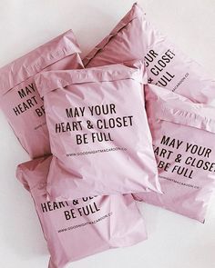 six pink bags with the words may your hair and closet be full on them