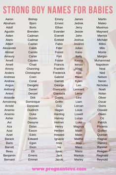 a baby standing in front of a chair with the words, strong boy names for babies